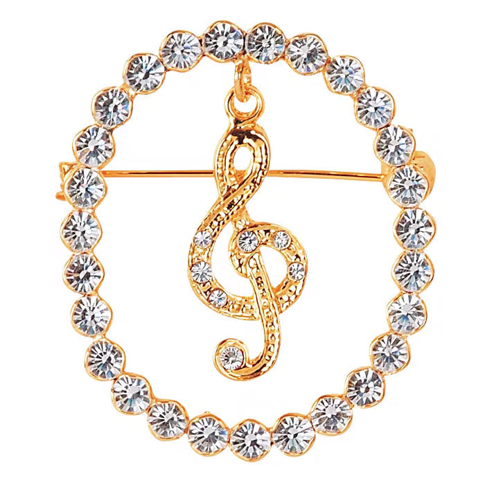 Broche de cristal con forma de clave de sol (blanco)