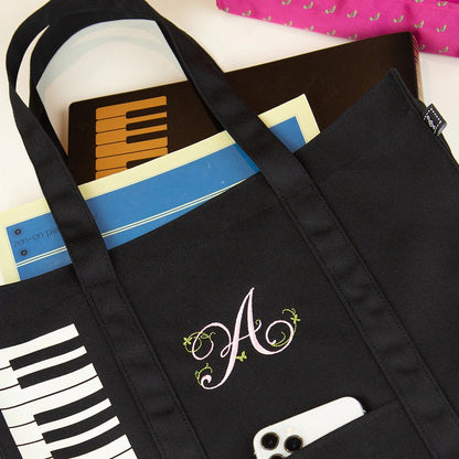 【名入れ加工】 マイイニシャルレッスンバッグ 鍵盤/ト音記号 ※お好きなイニシャルを刺繍