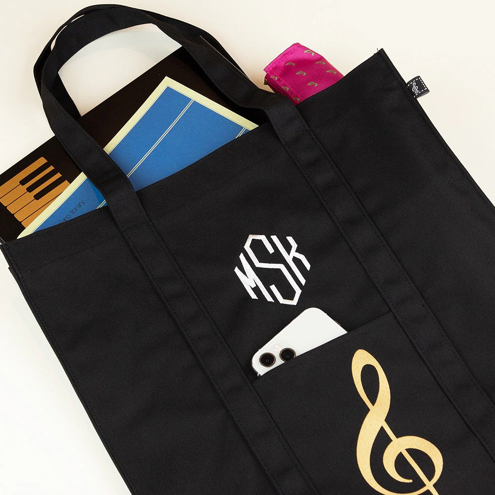 【名入れ加工】 マイイニシャルレッスンバッグ 鍵盤/ト音記号 ※お好きなイニシャルを刺繍