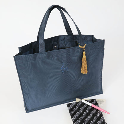 Sub-bag for entrance exams from Setagaya, navy | A4 size, made in Japan, treble clef embroidery, tassel included