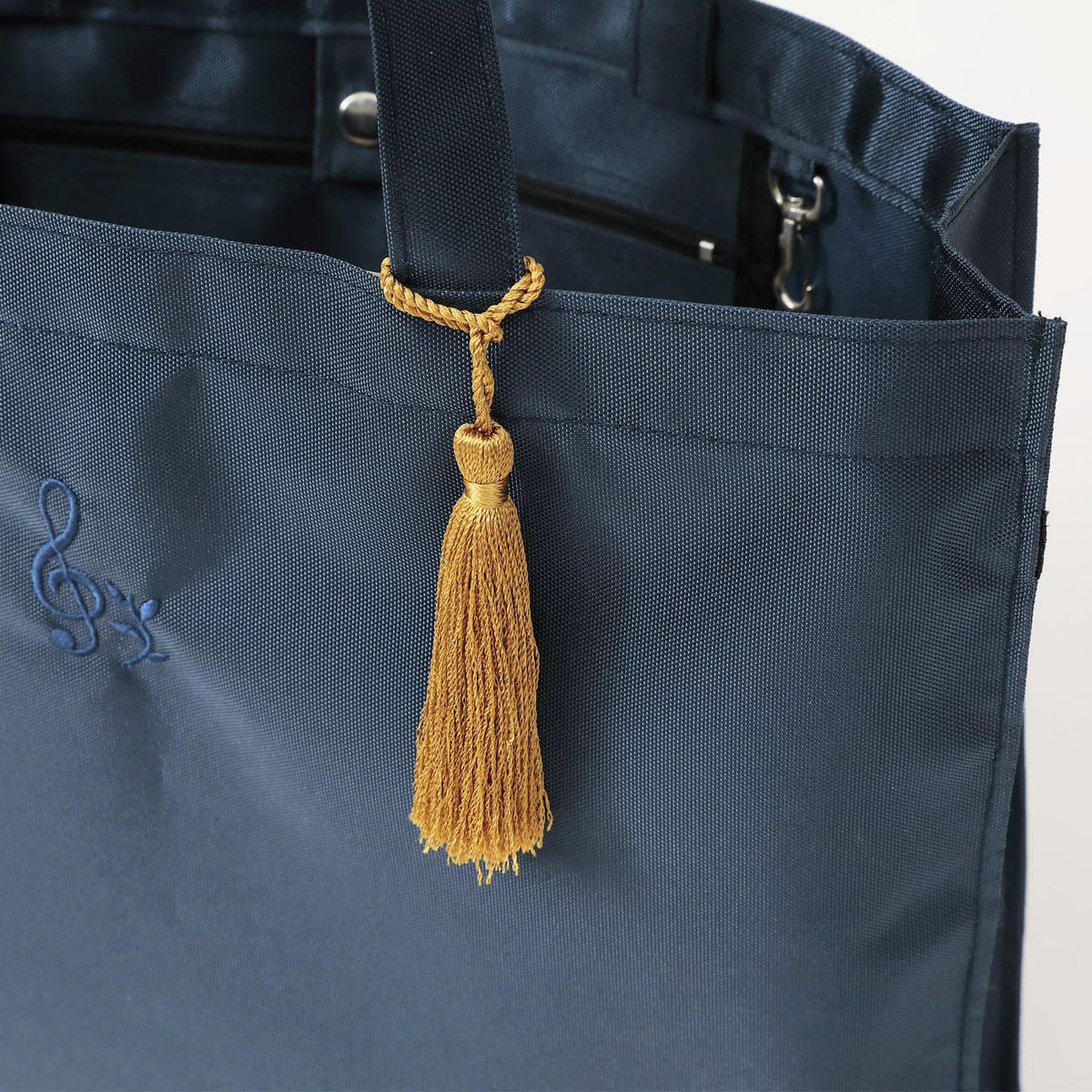 Sub-bag for entrance exams from Setagaya, navy | A4 size, made in Japan, treble clef embroidery, tassel included