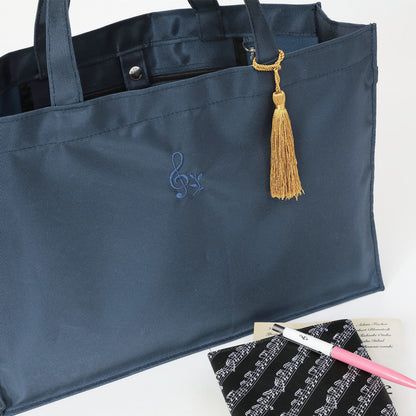 Sub-bag for entrance exams from Setagaya, navy | A4 size, made in Japan, treble clef embroidery, tassel included