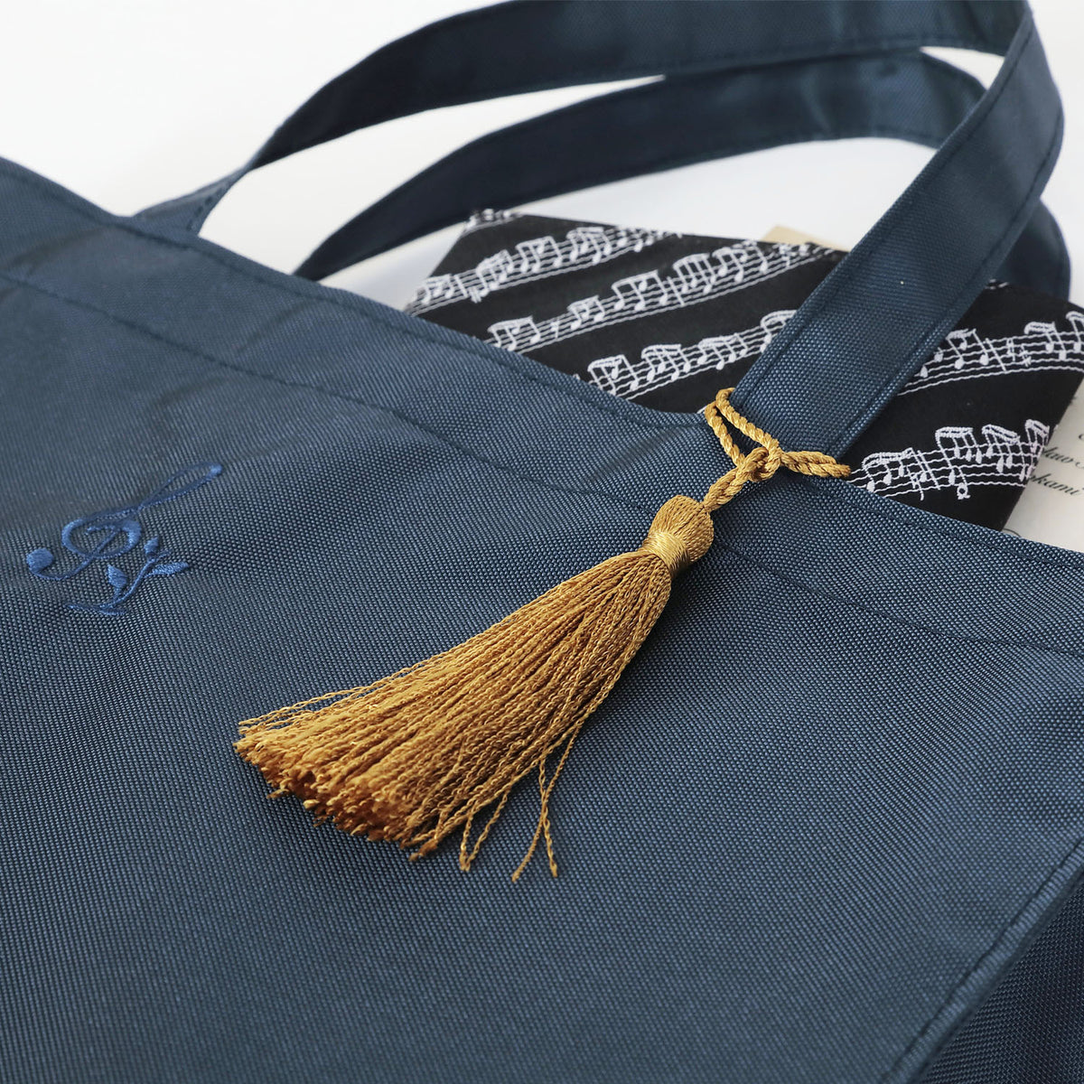 Sub-bag for entrance exams from Setagaya, navy | A4 size, made in Japan, treble clef embroidery, tassel included