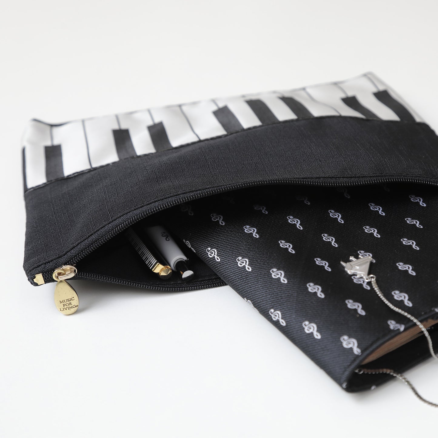 フラットポーチ 鍵盤 織リボン