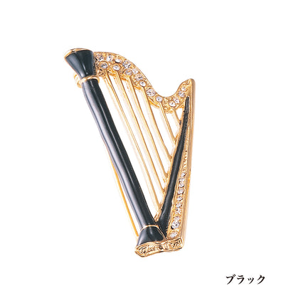 エナメルブローチ ハープ　［ブラック/ホワイト］