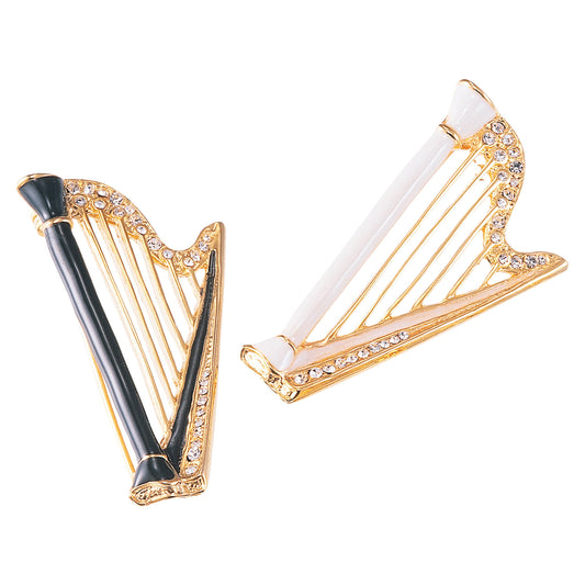 エナメルブローチ ハープ　［ブラック/ホワイト］