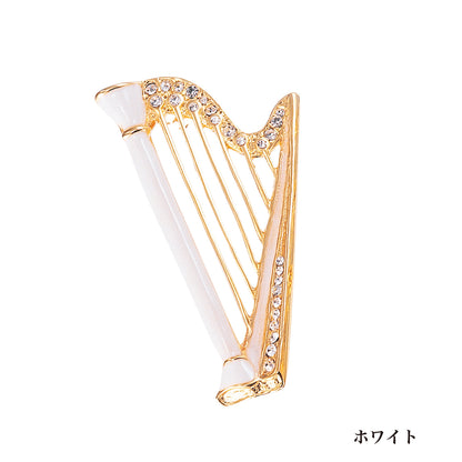 エナメルブローチ ハープ　［ブラック/ホワイト］