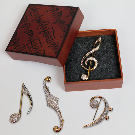 水晶交响乐胸针 [灰谱号/低音谱号/强音/八分音符]